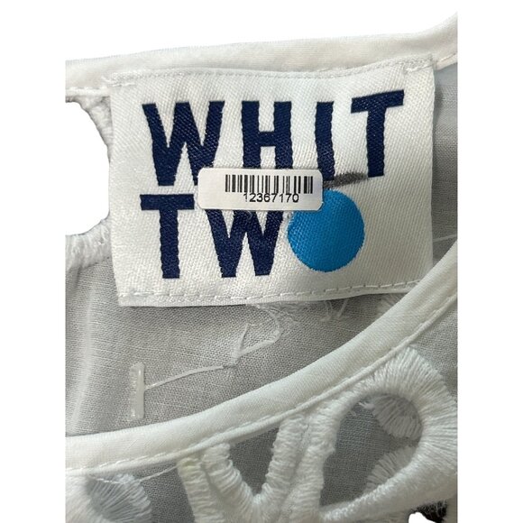 WHIT TWO Anthropolgie Shift Dress White Floral Embroidered Sleeveless Cotton - Picture 4 of 7